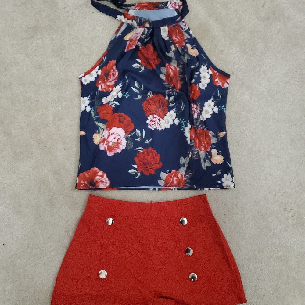 Floral Print Halter Top & Shorts